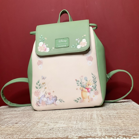 Loungefly Disney WinnieThe Pooh & Eeyore Florals Mini Green and Cream Backpack - Picture 2 of 13